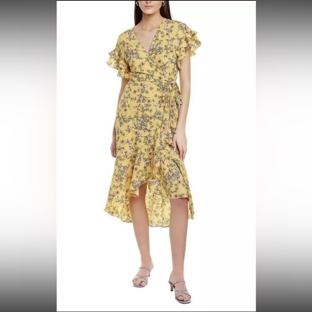 Max Studio Yellow Asymmetrical Ruffled Midi Dress NWT 128.00